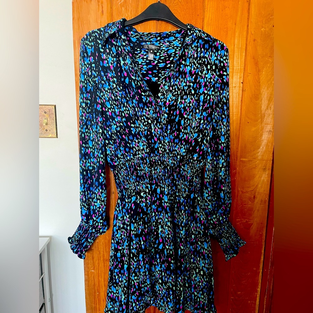 Aqua Multicolored Shirt Dress with Long Sleeves